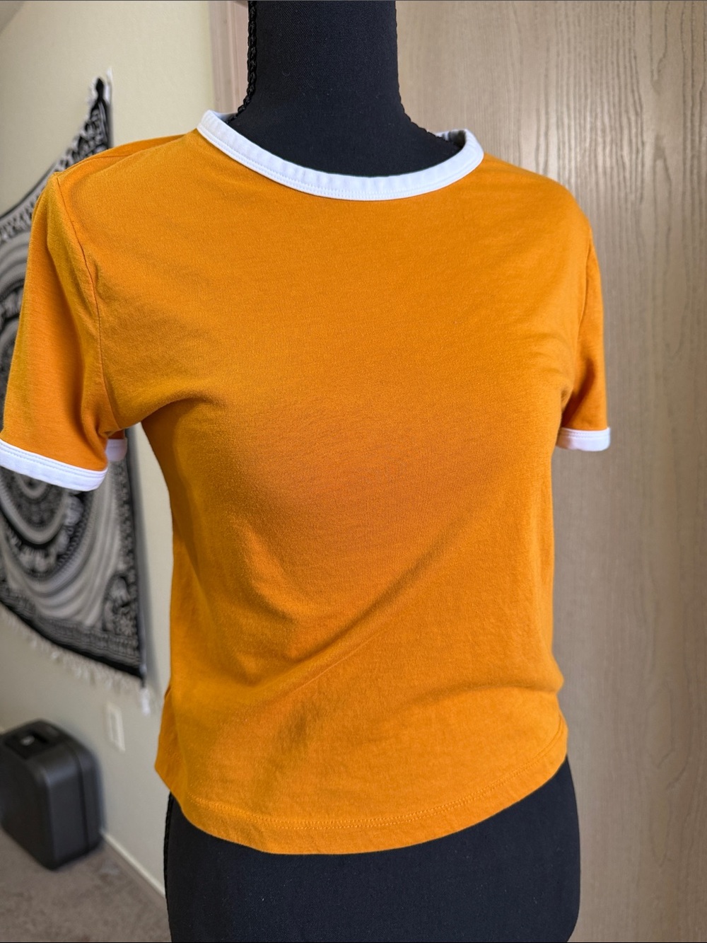 Divided Orange Crop Ringer Tee with White Trim